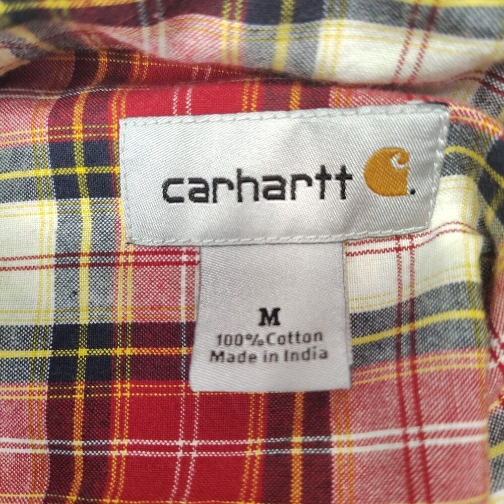 Carhartt Mens Sz M Red Black White Button Down Shirt Long Sleeve Plaid Casual - Picture 2 of 13